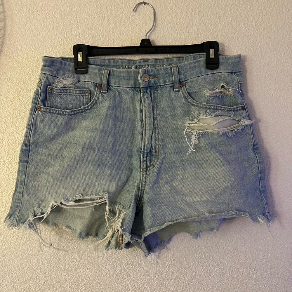 American Eagle Outfitters Women's Ripped Jean Shorts - Light Blue